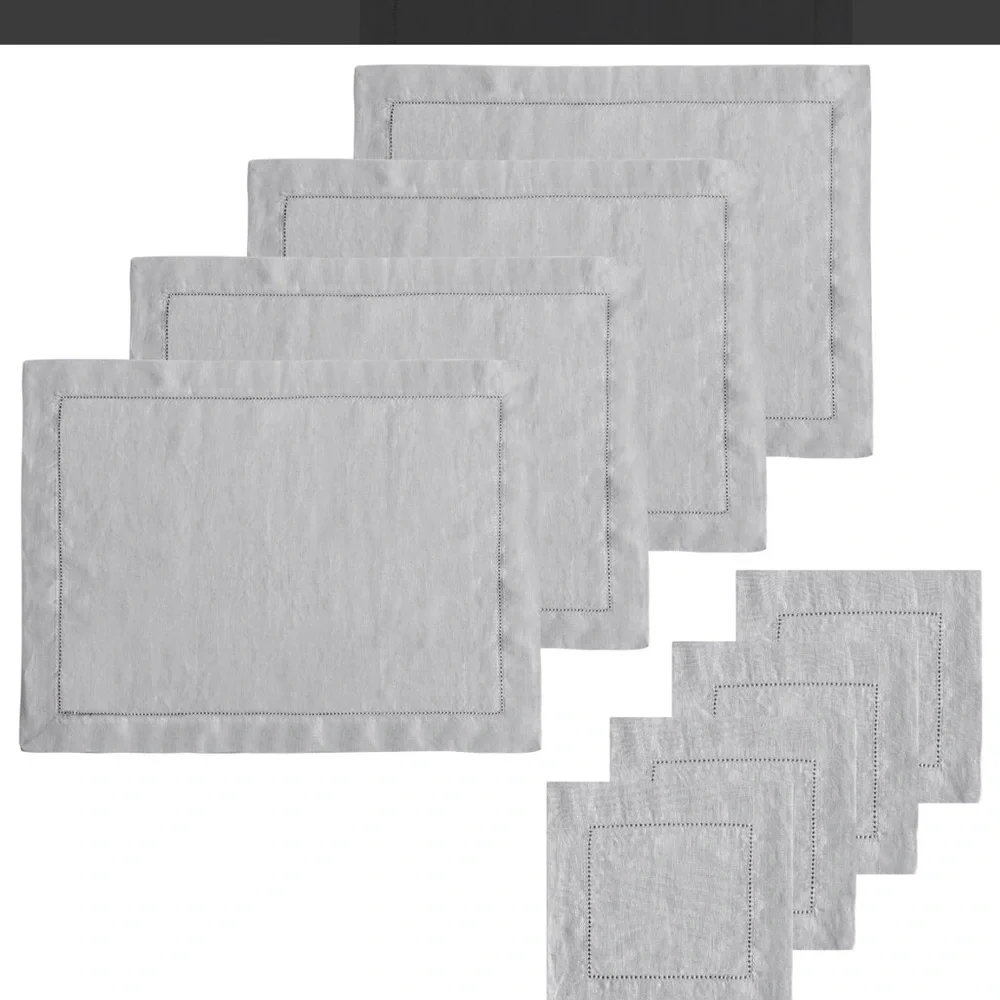 ATLINIA White Linen Placemats and Coasters